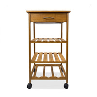 Harry Kitchen Bar Cart, 1 Drawer, 3 Shelves, Brown Bamboo, Rolling Wheels - BM319893