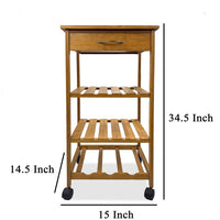 Harry Kitchen Bar Cart, 1 Drawer, 3 Shelves, Brown Bamboo, Rolling Wheels - BM319893