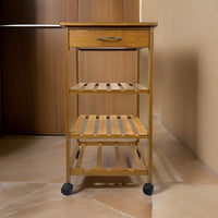 Harry Kitchen Bar Cart, 1 Drawer, 3 Shelves, Brown Bamboo, Rolling Wheels - BM319893