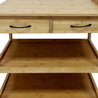 Walter Kitchen Bar Cart, 2 Drawers, 2 Shelves, Brown Bamboo, Rolling Wheels - BM319894