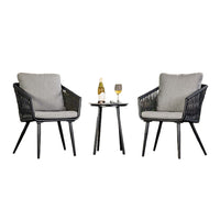 Shami 3pc Outdoor Table Set with 2 Chairs, Light Gray Fabric, Black Metal - BM319895