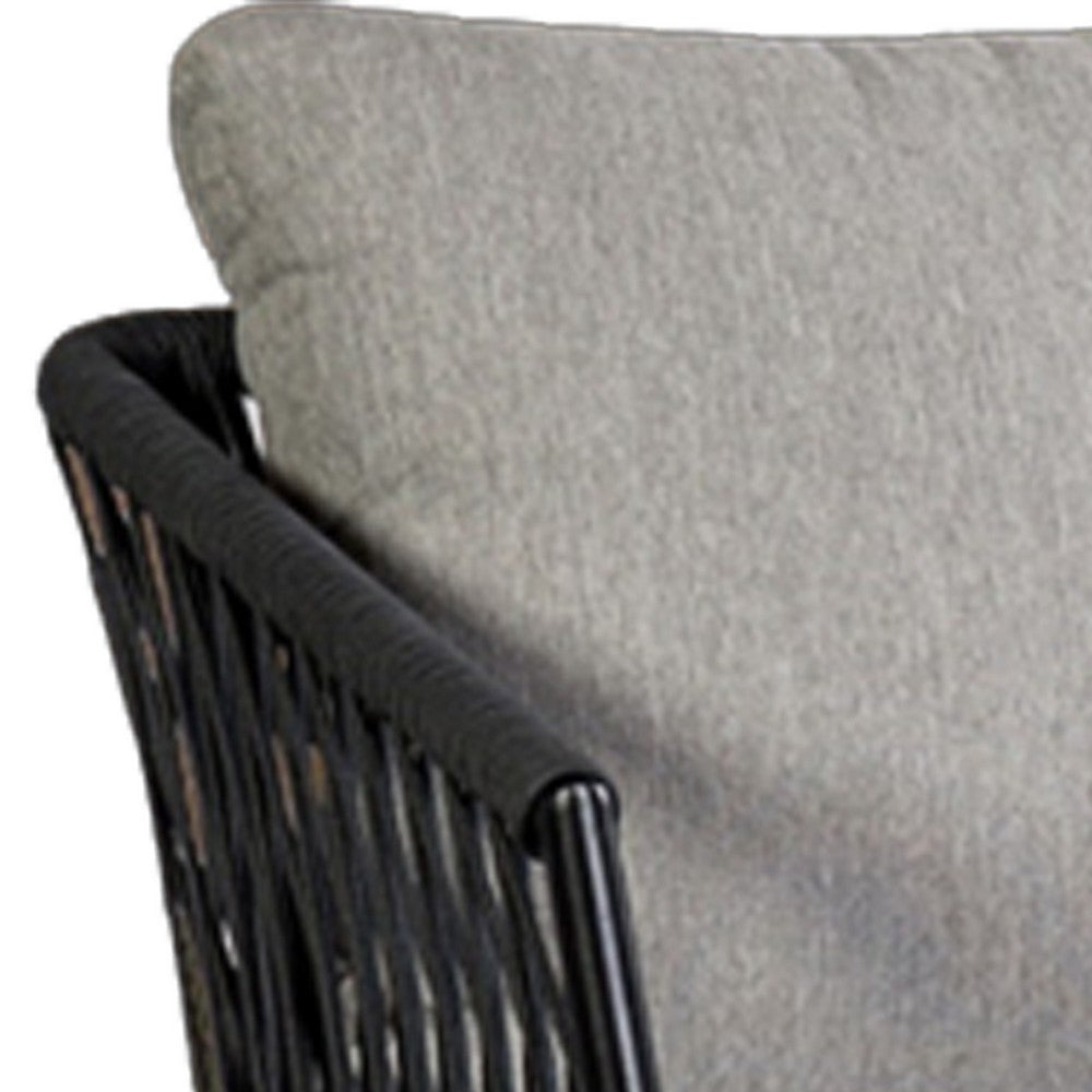 Shami 3pc Outdoor Table Set with 2 Chairs, Light Gray Fabric, Black Metal - BM319895