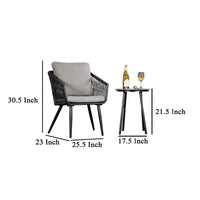 Shami 3pc Outdoor Table Set with 2 Chairs, Light Gray Fabric, Black Metal - BM319895