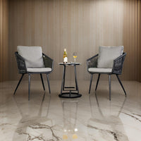 Shami 3pc Outdoor Table Set with 2 Chairs, Light Gray Fabric, Black Metal - BM319895