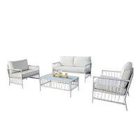 Hema 4 Piece Patio Set with 2 Chairs, Table, and Sofa, White Fabric, Metal  - BM319897