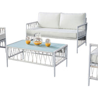 Hema 4 Piece Patio Set with 2 Chairs, Table, and Sofa, White Fabric, Metal  - BM319897