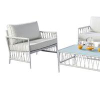 Hema 4 Piece Patio Set with 2 Chairs, Table, and Sofa, White Fabric, Metal  - BM319897