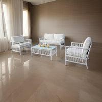 Hema 4 Piece Patio Set with 2 Chairs, Table, and Sofa, White Fabric, Metal  - BM319897