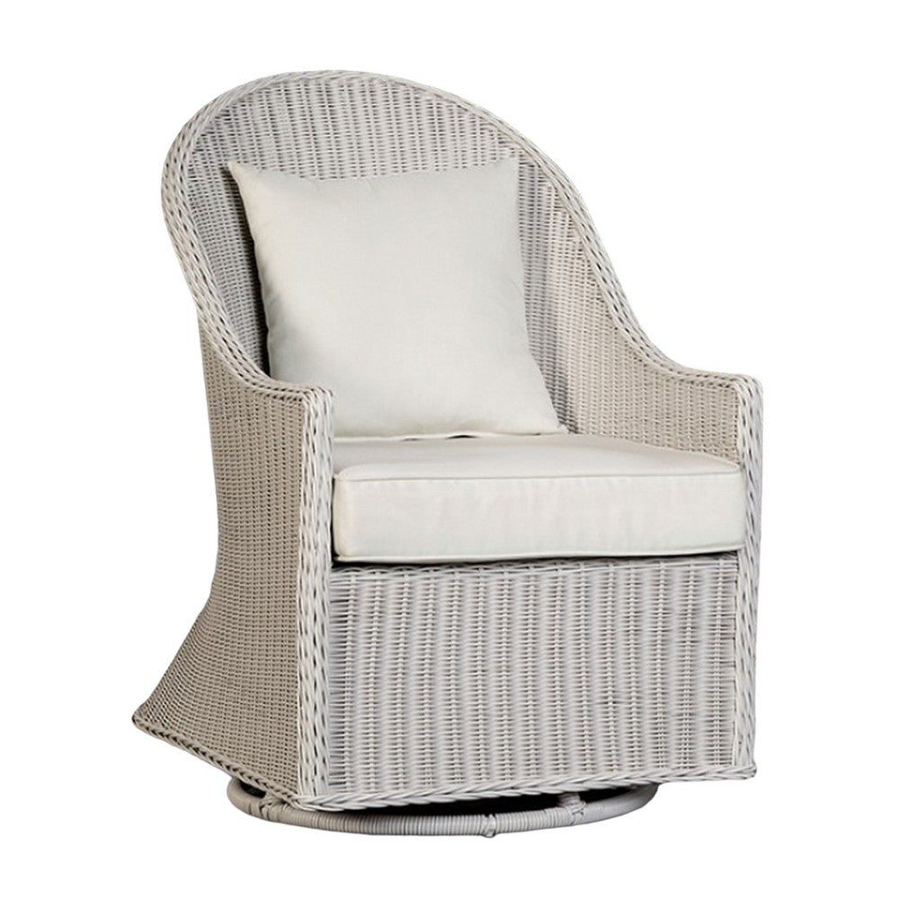 Tomo Outdoor Swivel Chair, Wingback Design, White Fabric, Wicker Rattan - BM319898