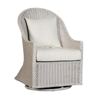 Tomo Outdoor Swivel Chair, Wingback Design, White Fabric, Wicker Rattan - BM319898