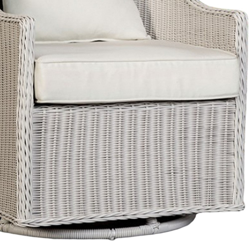 Tomo Outdoor Swivel Chair, Wingback Design, White Fabric, Wicker Rattan - BM319898