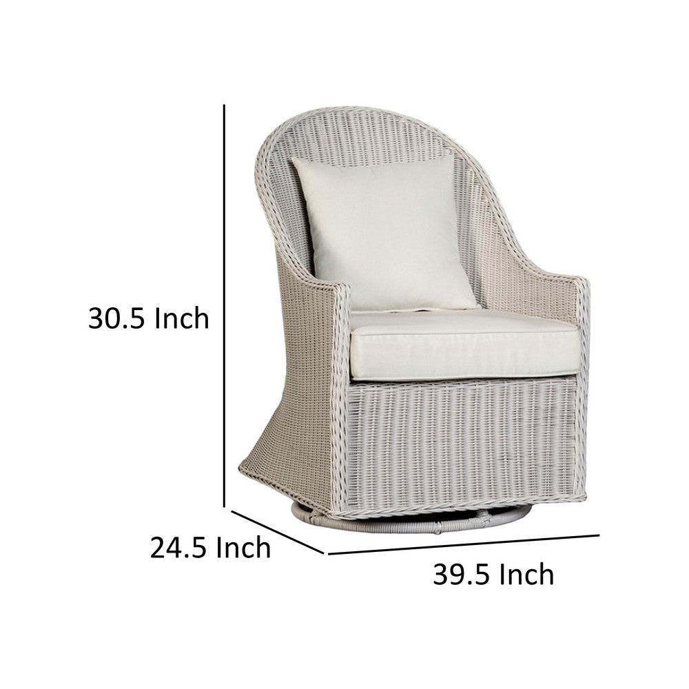 Tomo Outdoor Swivel Chair, Wingback Design, White Fabric, Wicker Rattan - BM319898