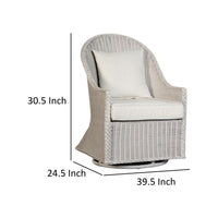Tomo Outdoor Swivel Chair, Wingback Design, White Fabric, Wicker Rattan - BM319898