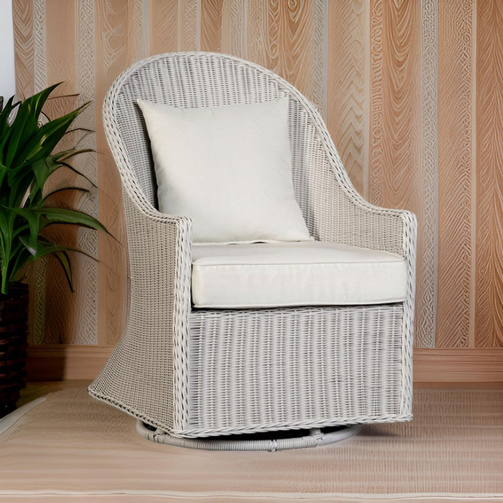Tomo Outdoor Swivel Chair, Wingback Design, White Fabric, Wicker Rattan - BM319898