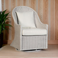 Tomo Outdoor Swivel Chair, Wingback Design, White Fabric, Wicker Rattan - BM319898