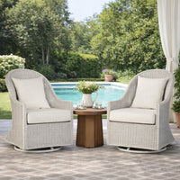 Tomo Outdoor Swivel Chair, Wingback Design, White Fabric, Wicker Rattan - BM319898