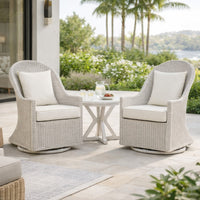 Tomo Outdoor Swivel Chair, Wingback Design, White Fabric, Wicker Rattan - BM319898