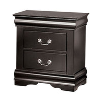 Ryla Nightstand, 2 Drawers, Black Solid Wood, Nickel Metal Drop Handles - BM319899