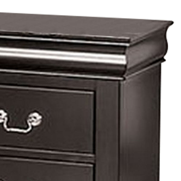 Ryla Nightstand, 2 Drawers, Black Solid Wood, Nickel Metal Drop Handles - BM319899