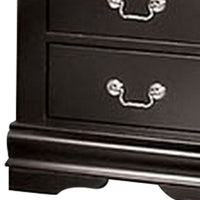 Ryla Nightstand, 2 Drawers, Black Solid Wood, Nickel Metal Drop Handles - BM319899