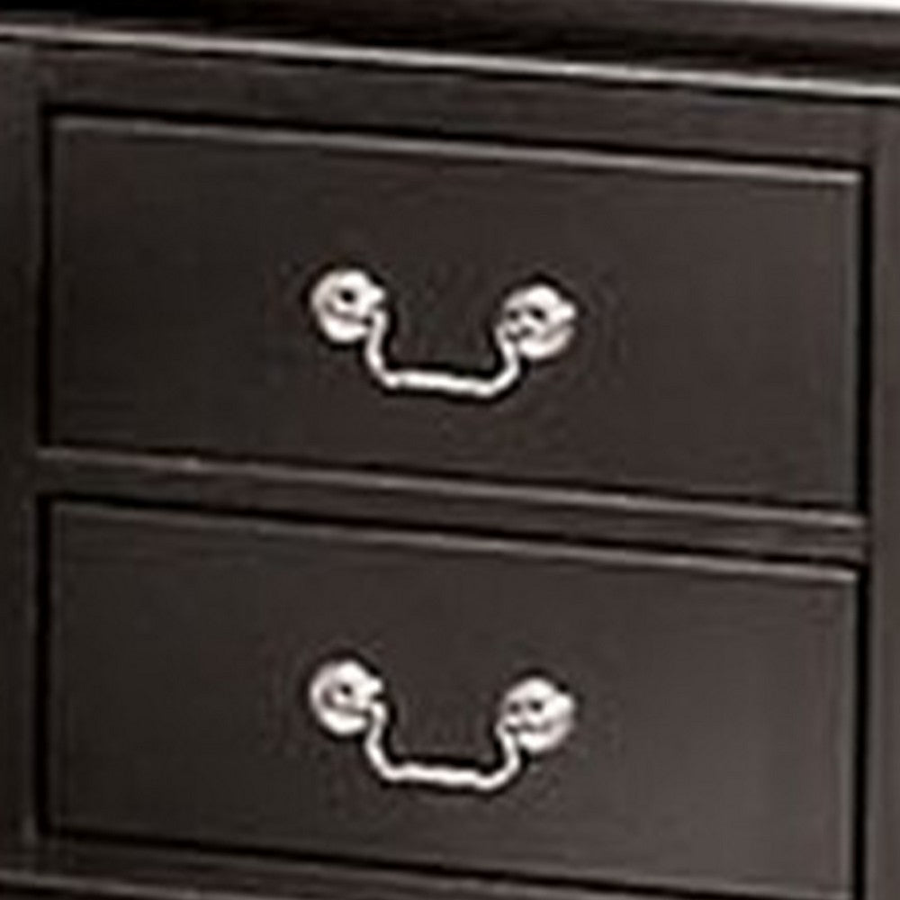 Ryla Nightstand, 2 Drawers, Black Solid Wood, Nickel Metal Drop Handles - BM319899