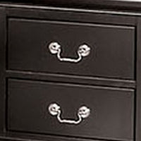 Ryla Nightstand, 2 Drawers, Black Solid Wood, Nickel Metal Drop Handles - BM319899