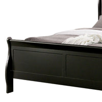 Ryla Queen Size Bed, Classic Sleigh Panel Headboard, Black Solid Wood