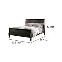 Ryla Queen Size Bed, Classic Sleigh Panel Headboard, Black Solid Wood