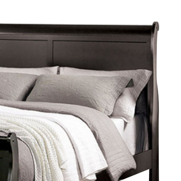 Ryla Twin Size Bed, Classic Sleigh Panel Headboard, Black Solid Wood - BM319901