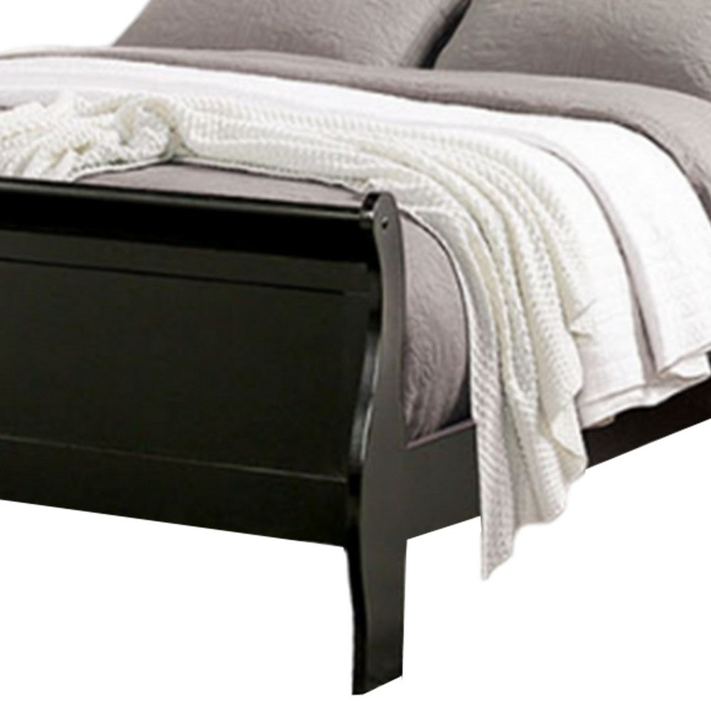 Ryla Twin Size Bed, Classic Sleigh Panel Headboard, Black Solid Wood - BM319901
