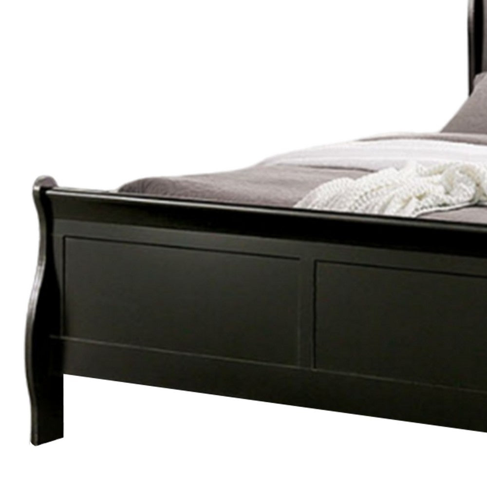 Ryla Twin Size Bed, Classic Sleigh Panel Headboard, Black Solid Wood - BM319901
