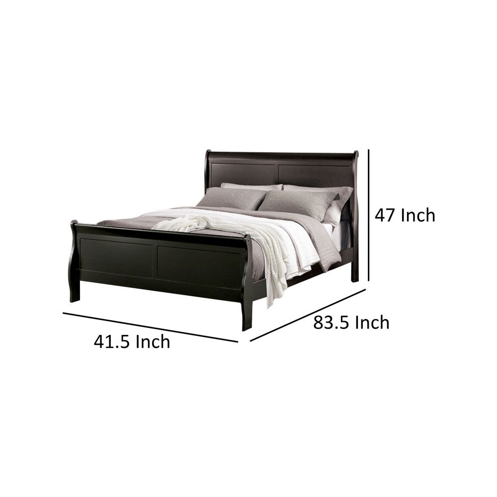 Ryla Twin Size Bed, Classic Sleigh Panel Headboard, Black Solid Wood - BM319901