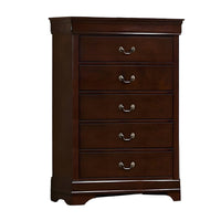 Ryla Tall Dresser Chest, 5 Drawers, Metal Handles, Cherry Brown Solid Wood