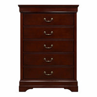 Ryla Tall Dresser Chest, 5 Drawers, Metal Handles, Cherry Brown Solid Wood