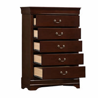 Ryla Tall Dresser Chest, 5 Drawers, Metal Handles, Cherry Brown Solid Wood