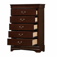 Ryla Tall Dresser Chest, 5 Drawers, Metal Handles, Cherry Brown Solid Wood