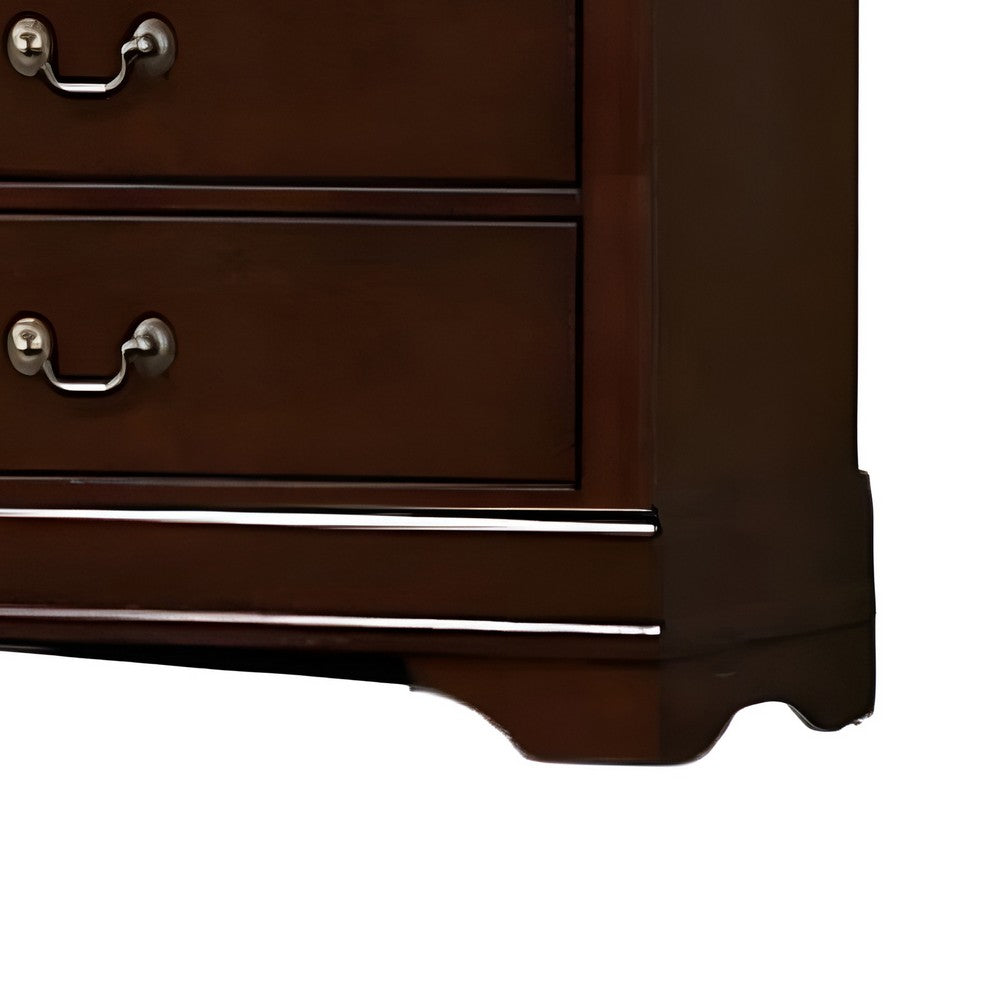 Ryla Tall Dresser Chest, 5 Drawers, Metal Handles, Cherry Brown Solid Wood