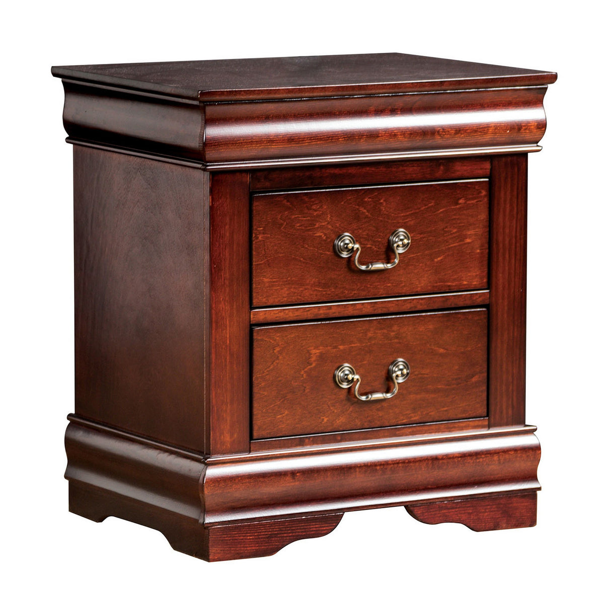 Ryla Nightstand, 2 Drawers, Cherry Brown Solid Wood, Bronze Drop Handles  - BM319904