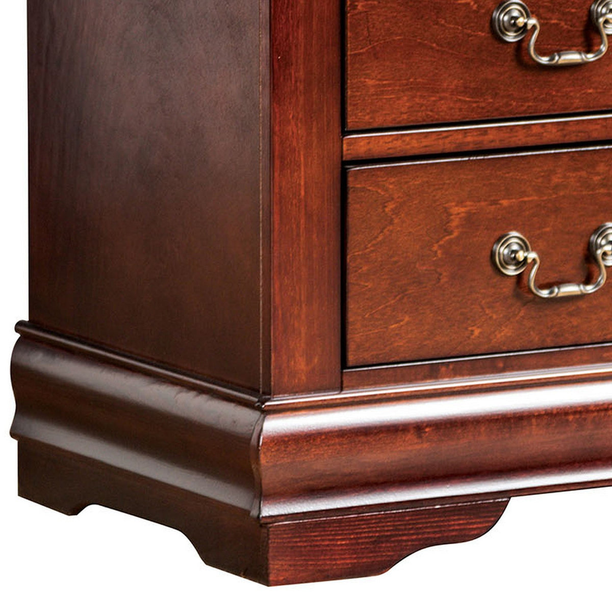 Ryla Nightstand, 2 Drawers, Cherry Brown Solid Wood, Bronze Drop Handles  - BM319904