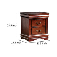 Ryla Nightstand, 2 Drawers, Cherry Brown Solid Wood, Bronze Drop Handles  - BM319904