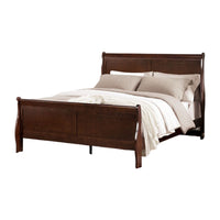 Ryla Queen Size Bed, Sleigh Panel Headboard, Dark Cherry Brown Solid Wood - BM319906