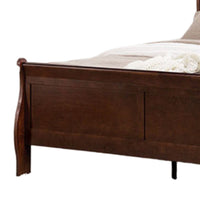 Ryla Queen Size Bed, Sleigh Panel Headboard, Dark Cherry Brown Solid Wood - BM319906