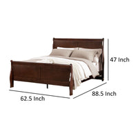Ryla Queen Size Bed, Sleigh Panel Headboard, Dark Cherry Brown Solid Wood - BM319906