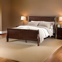 Ryla Queen Size Bed, Sleigh Panel Headboard, Dark Cherry Brown Solid Wood - BM319906