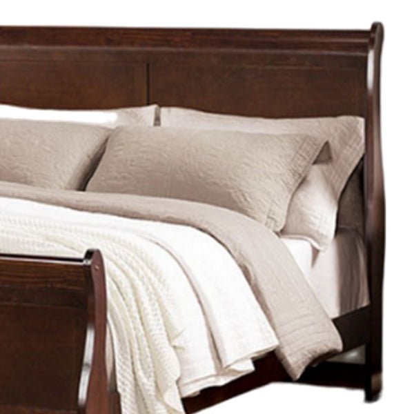 Ryla Twin Size Bed, Sleigh Panel Headboard, Dark Cherry Brown Solid Wood - BM319907