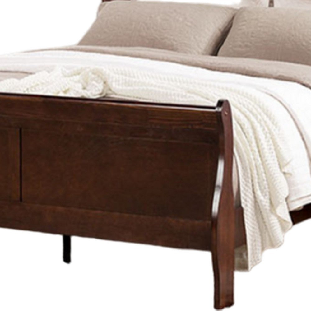 Ryla Twin Size Bed, Sleigh Panel Headboard, Dark Cherry Brown Solid Wood - BM319907