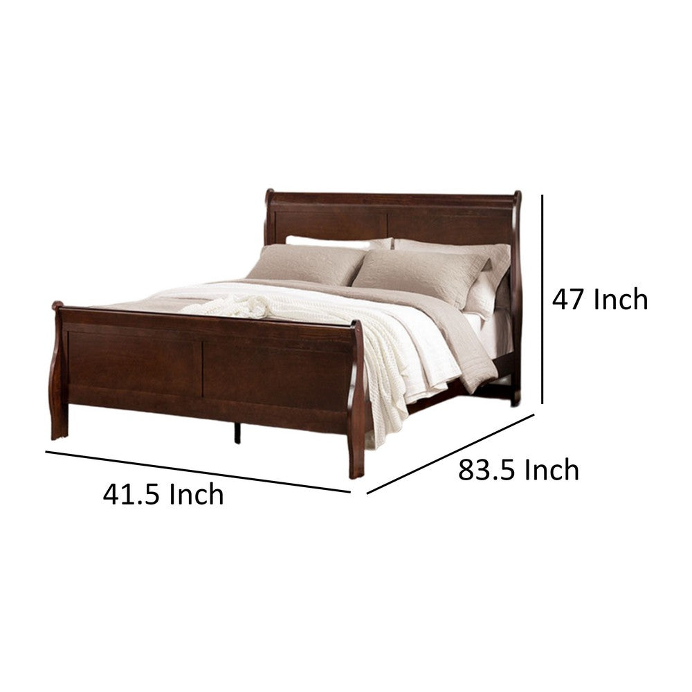 Ryla Twin Size Bed, Sleigh Panel Headboard, Dark Cherry Brown Solid Wood - BM319907