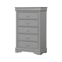 Ryla Tall Dresser Chest, 5 Drawers, Metal Handles, Light Gray Solid Wood  - BM319908