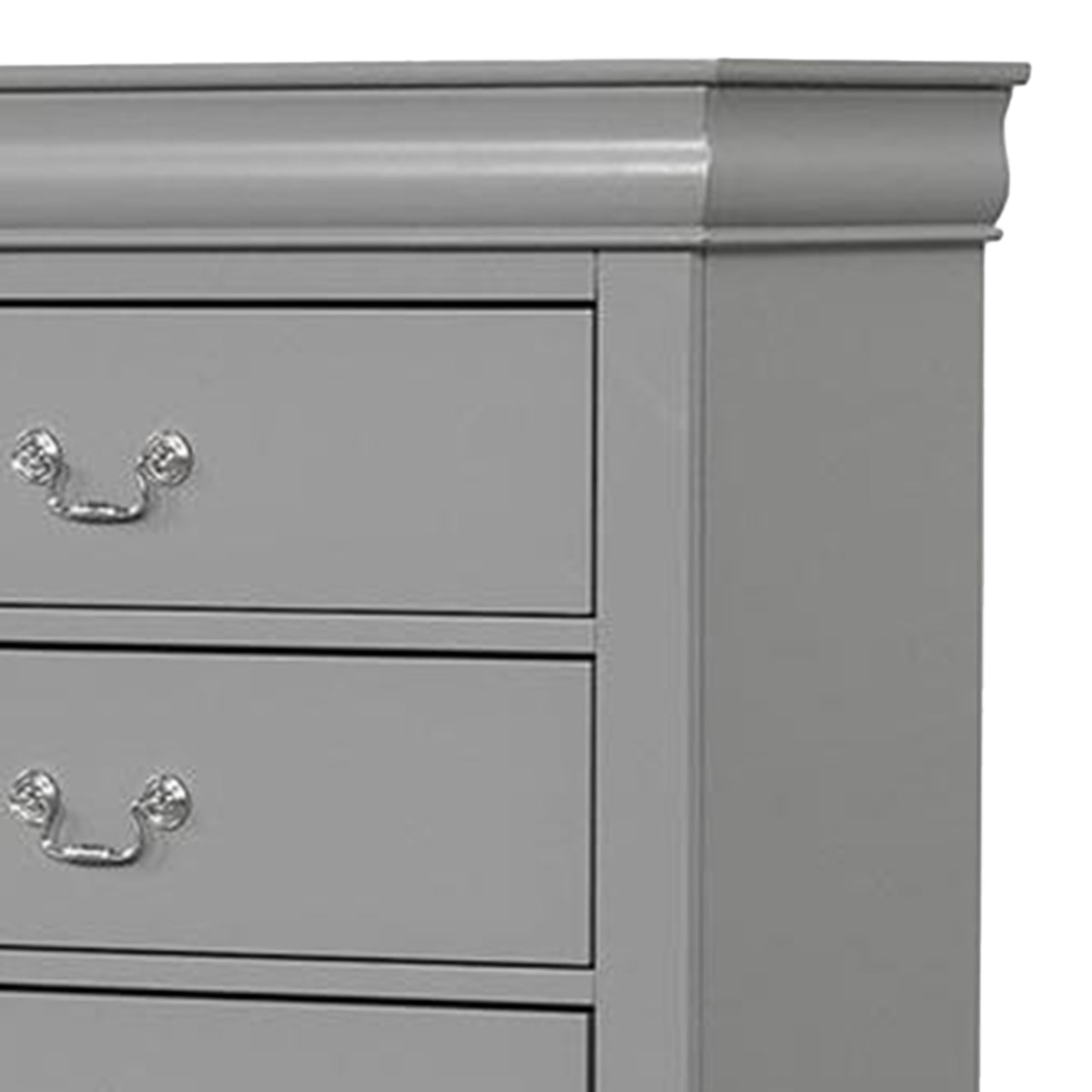 Ryla Tall Dresser Chest, 5 Drawers, Metal Handles, Light Gray Solid Wood  - BM319908