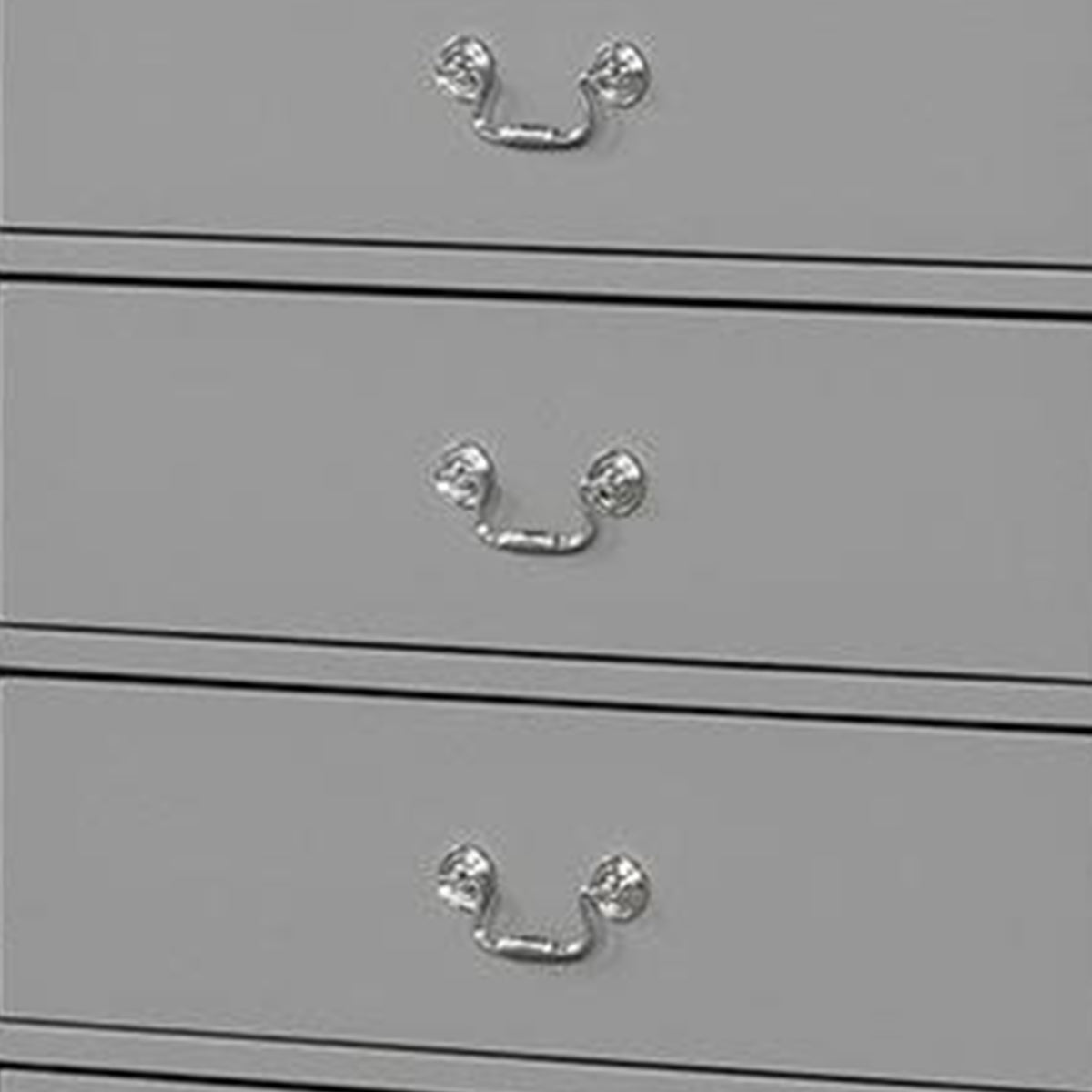 Ryla Tall Dresser Chest, 5 Drawers, Metal Handles, Light Gray Solid Wood  - BM319908